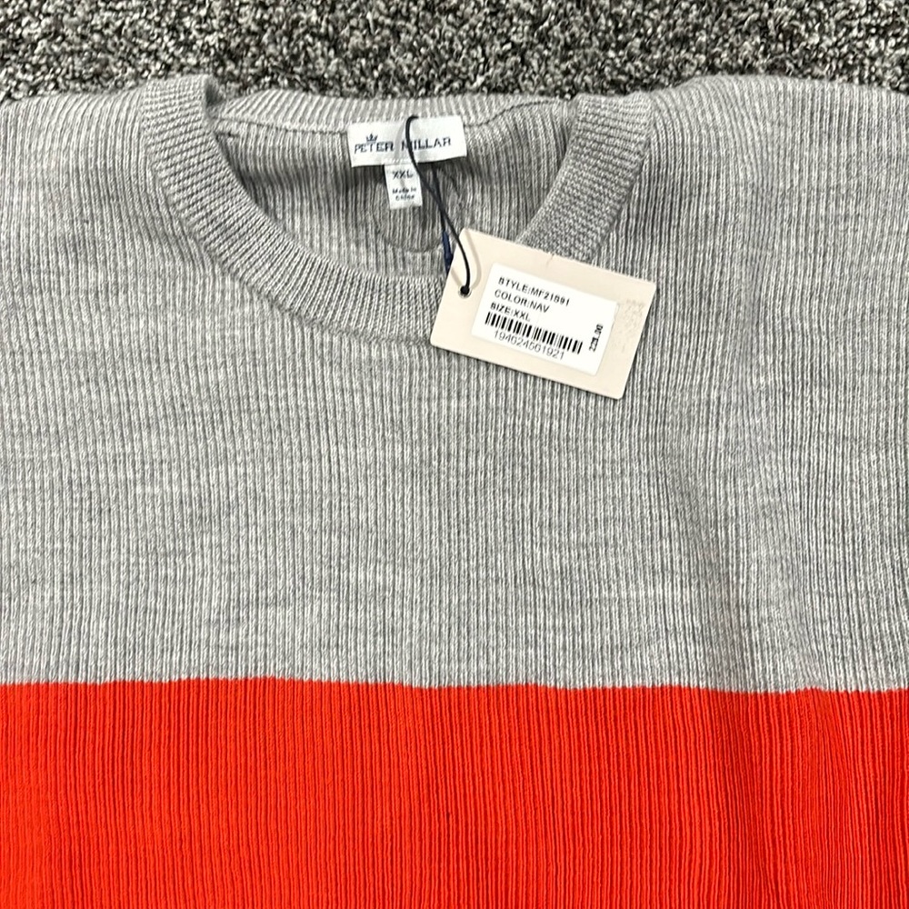 Peter Millar men's two XL color block sweater. Navy/gray/red